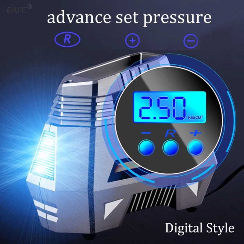 Portable Air Compressor Tire Inflator 150 Psi 12V DC Car Tire Pump With Digital Pressure Gauge Auto Bright Emergency Flashlight