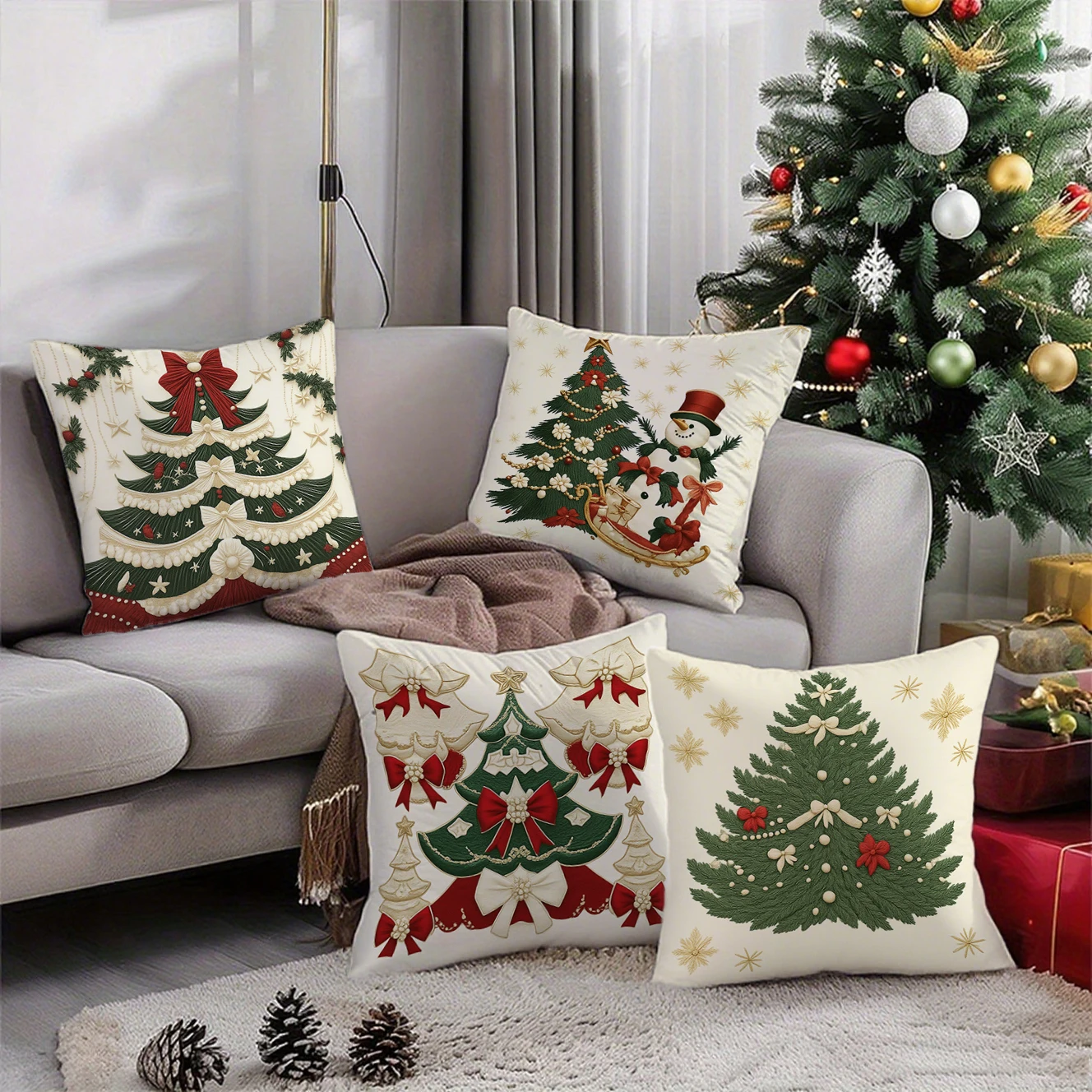 Christmas Tree Throw Pattern Cushion Cover Suitable for Sofa Bedroom Car Pillow Cover