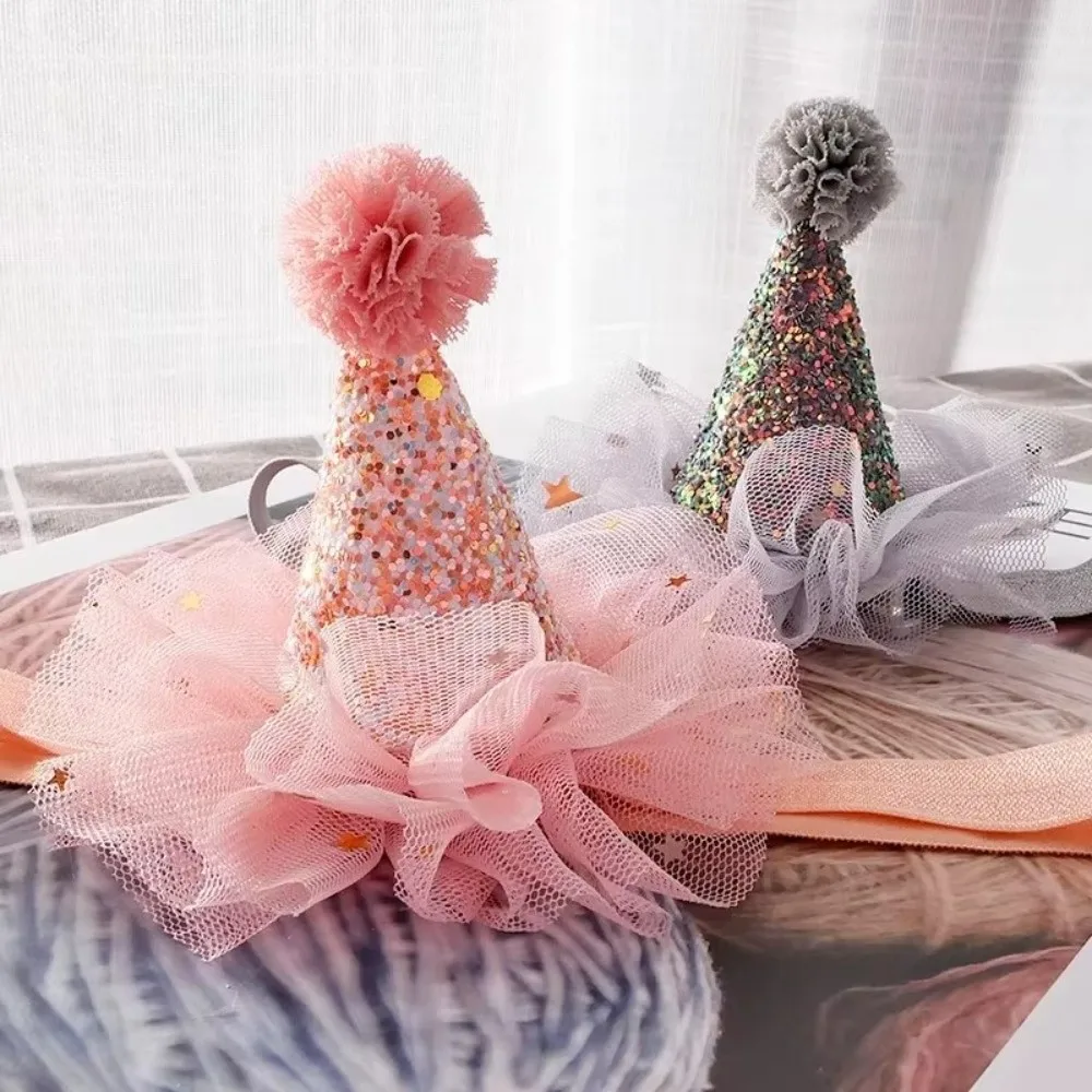 Glitter Birthday Hat Hair Accessories Colorful Lace Headband Hairclip Sparkling Sequin Party Hat Birthday Party Props