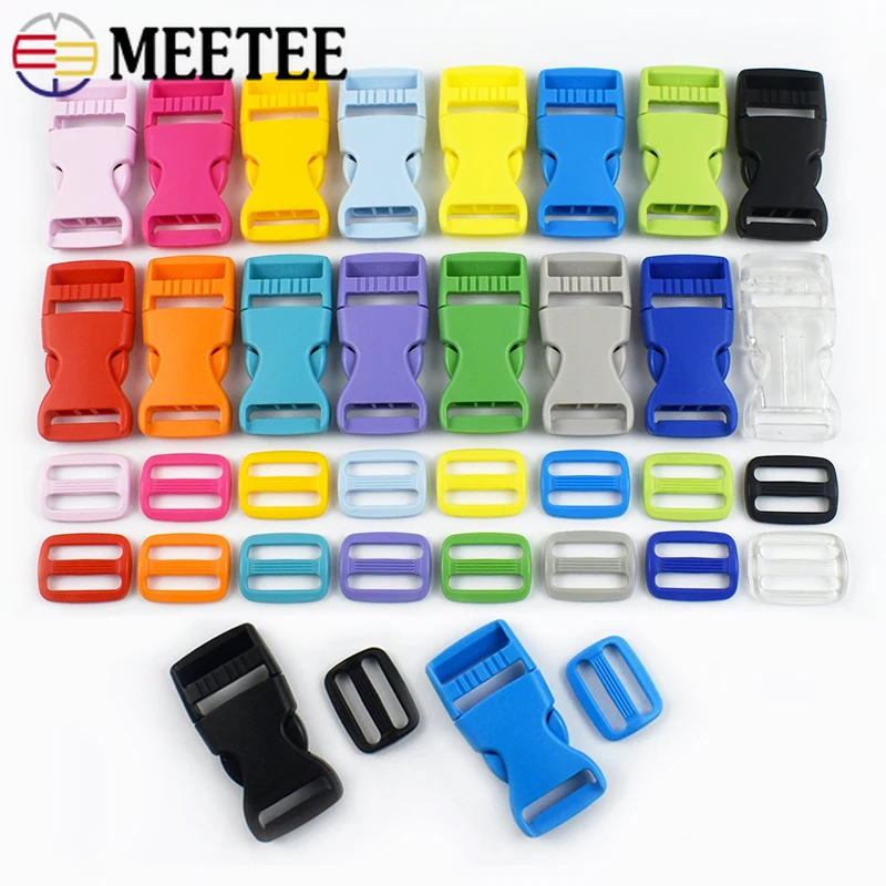 

10Sets 15-25mm Color Plastic Release Buckle for Backpack Strap Tri-Glide Slider Clasp Pet Collar Adjust Fastener DIY Accessories