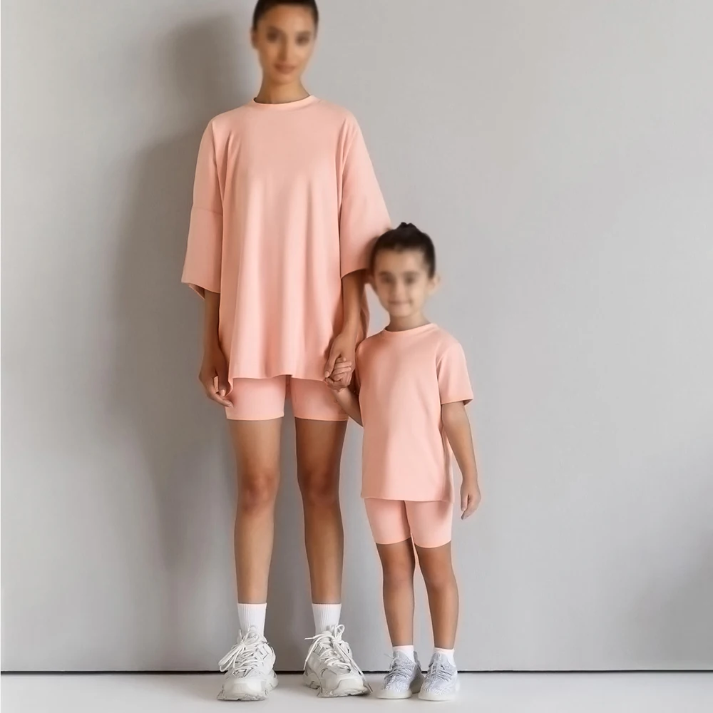 2026 familie Passenden Mutter Tochter Sommer Sets Solide Baumwolle Lounge Anzug Für Outfits Kleidung Jungen Mädchen Sport Leggings – Detail 8