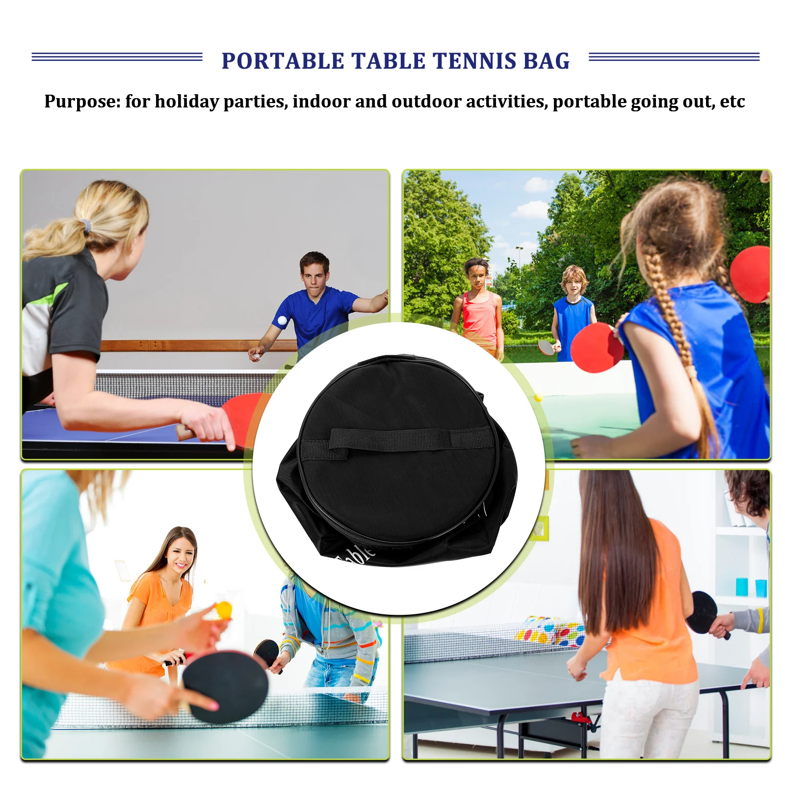 

Portable Table Tennis Bag Pingpong Ball Holder Oxford Cloth Pouch Zipper Design Large Capacity Storage Sports Use