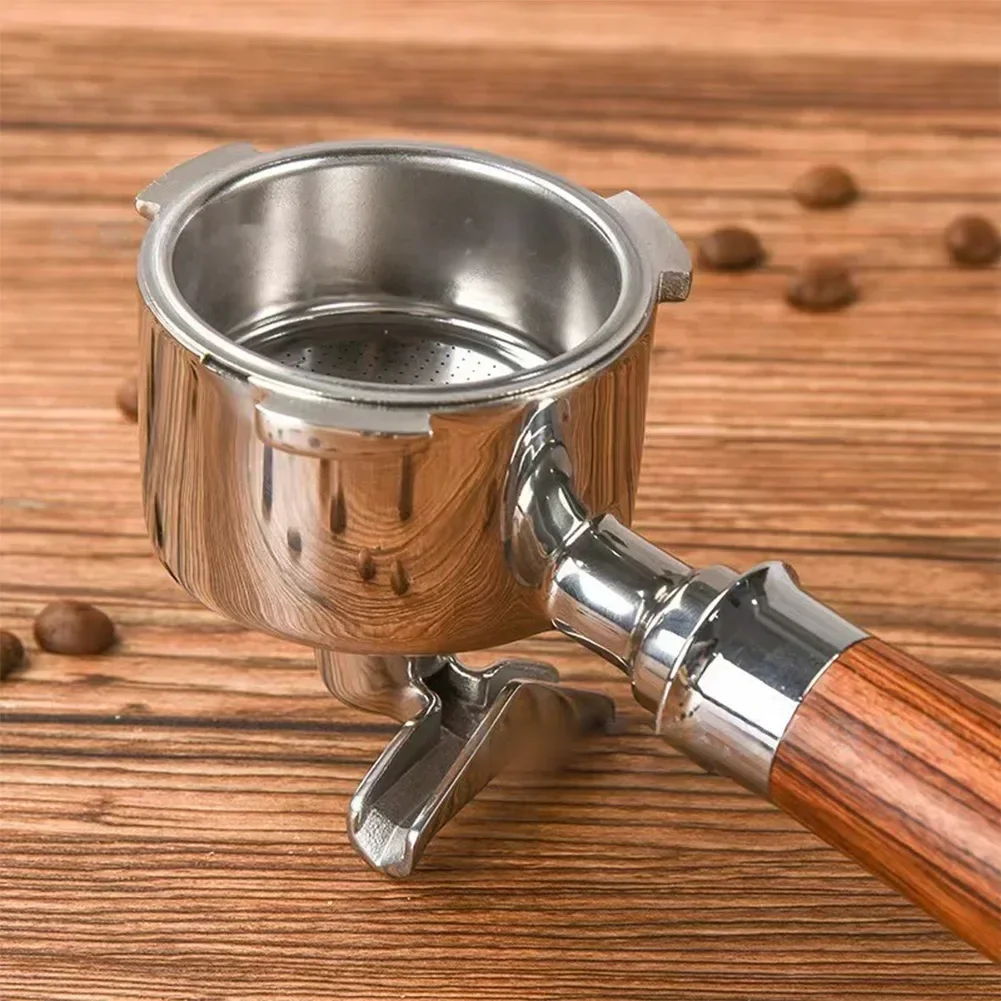 1pc Stainless Steel Dual Spout Espresso Handle With Ergonomic Rosewood Grip For NANO Anti-stick Coating Quick-release Basket