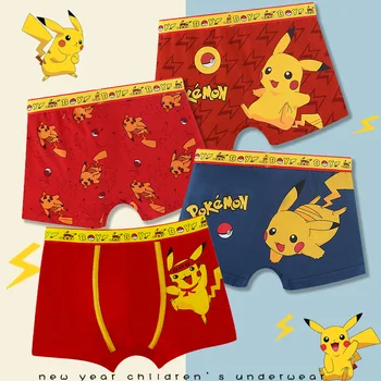 Pikachu Boys Cotton Underwear Set 6 4-Piece Set Pikachu Boys' Underwear Pure Cotton Children'S Flat Corner Pants Summer Thin Spring Cartoon Cute Shorts 6