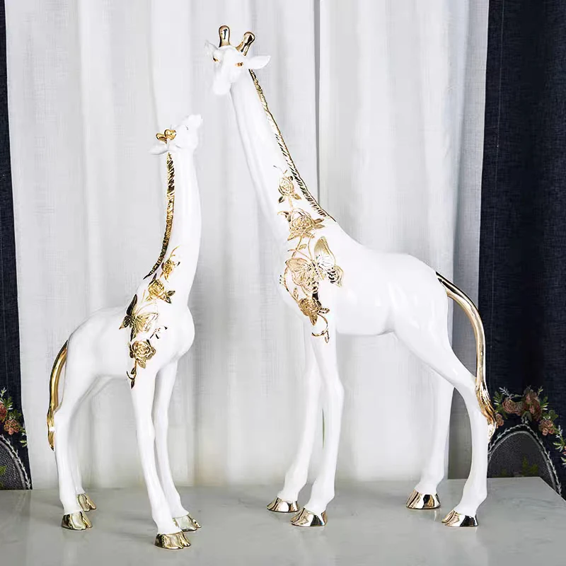 Nordic Room Decor, Giraffe Sculpture, Large Crafts, Floor Decoration, Creative Animal Statue, Resin Artwork, Home Decoration