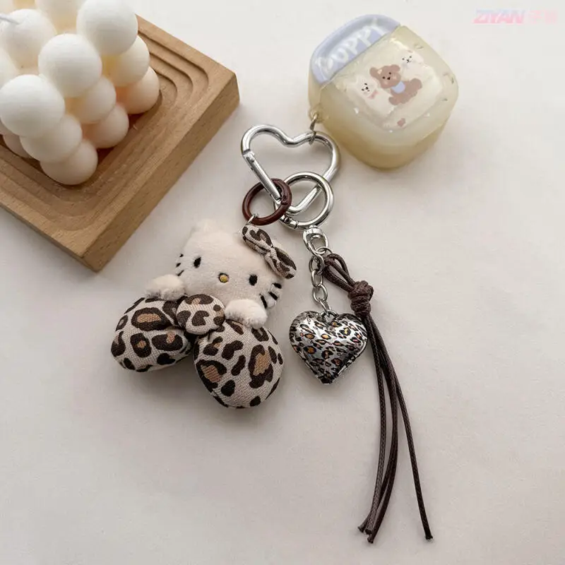 Hello Kitty hecho a mano lindo patrón de leopardo juguete de peluche Otoño Invierno muñecas correa de teléfono llavero decoración bolsa colgar regalo para niñas