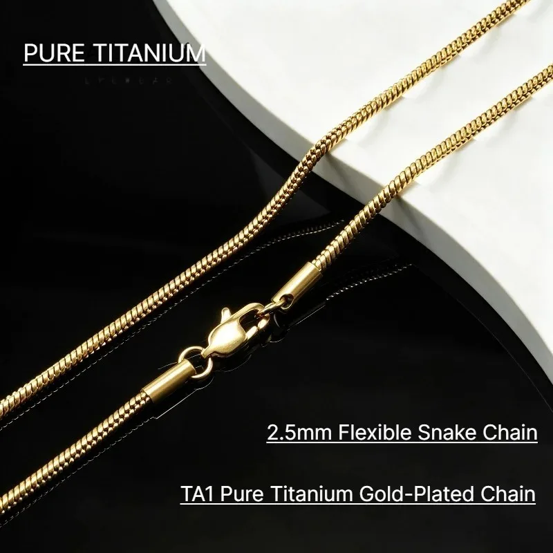 Fashion Pure Titanium Gold-Plated Fine Chain Necklace 2.0/2.5mm Collarbone Snake Chain, Lightweight Anti Allergy Jewelry Unisex