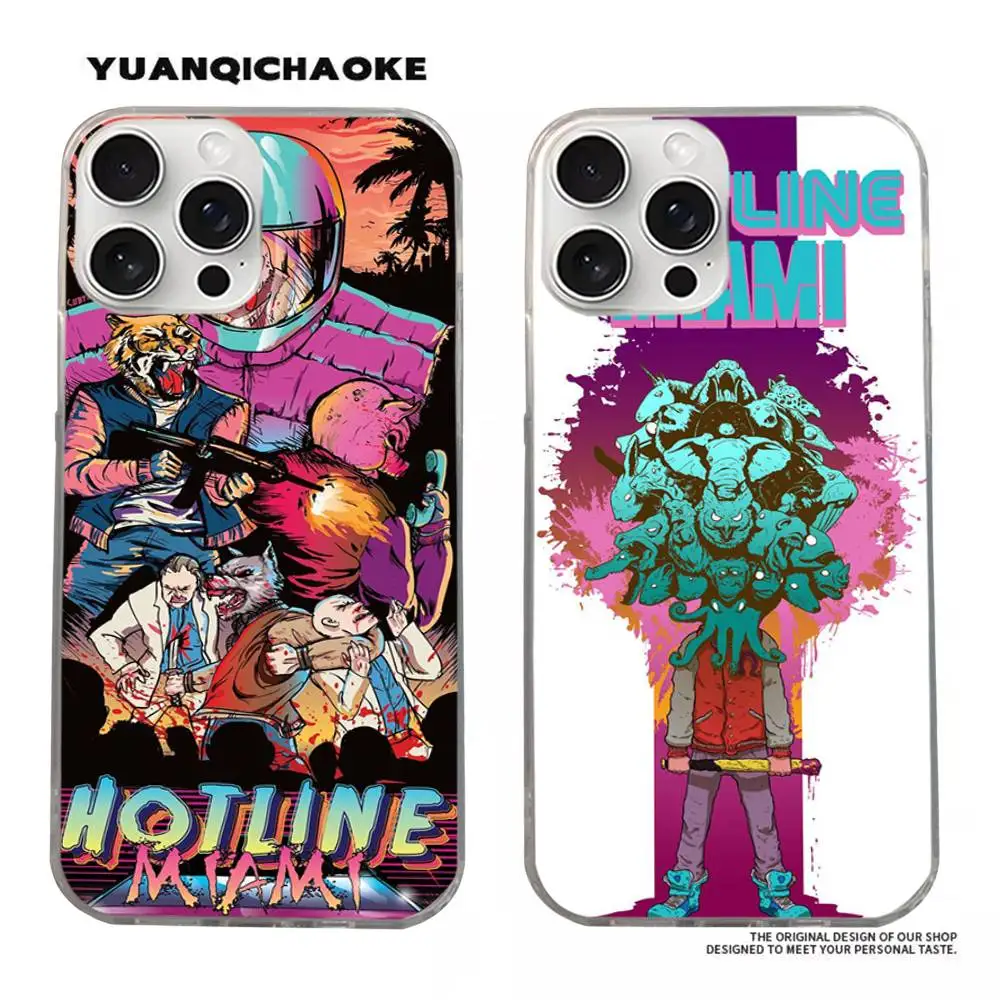 H-Hotline Miami Retro Phone Case For iphone 17 16 15 14 13 12 11 Pro Max Plus Silver Laser Satin Aurora