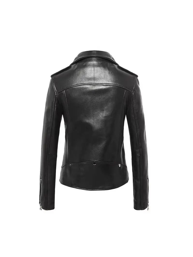 Damski kurtka motocyklowa SLP ort Jaet 2025 wiosna nowa, elegancka, z prawdziwej skóry, dopasowany krój, modna, zapinana na zamek, długa kurtka.