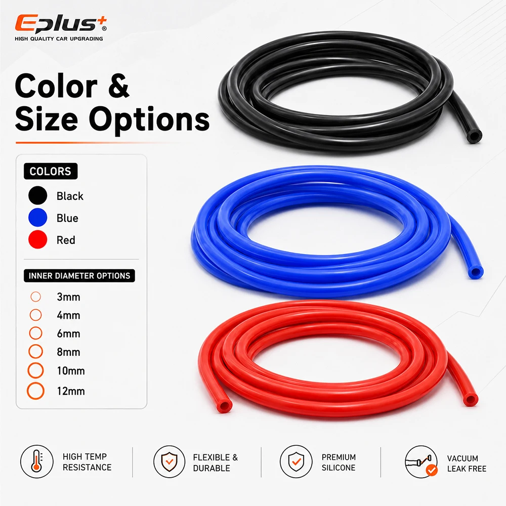 EPLUS Universeller Roter Blauer Schwarzer Silikon-Vakuumschlauch ID 3mm-12mm Hitzebeständig Flammhemmend Auto Motorrad Schlauch – Detail 4