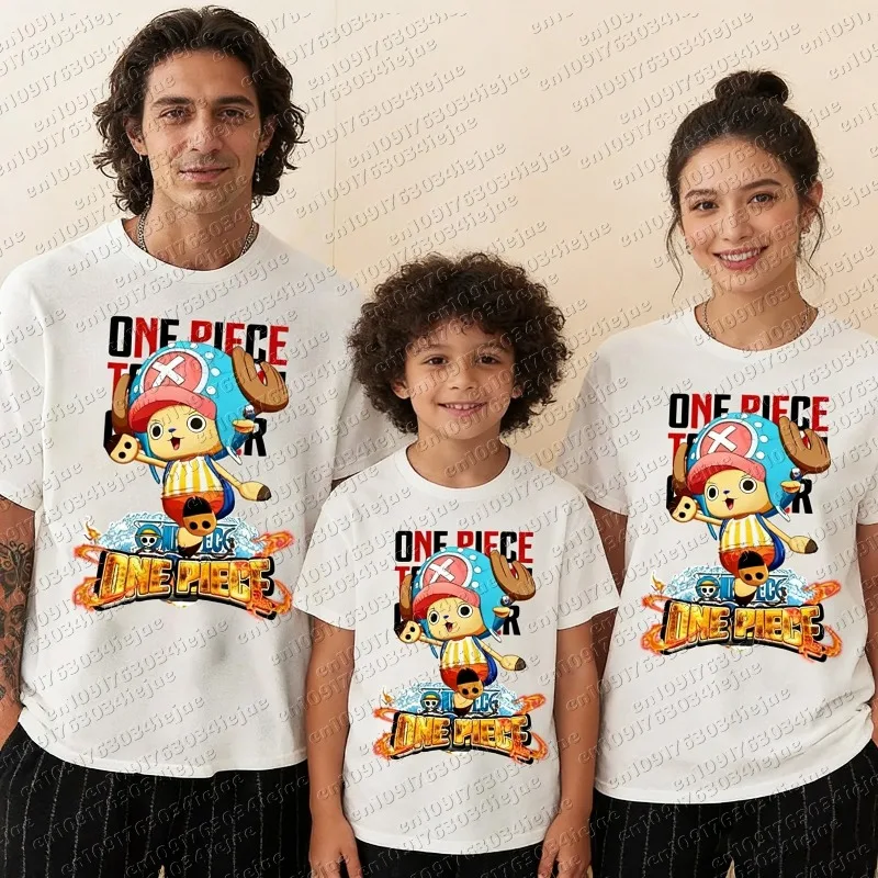 

2026 One Piece Men's Cotton T-shirt Tony Tony Chopper Anime Punk Tee Summer Spring Boy's Short Sleeves Parent-child Outfits