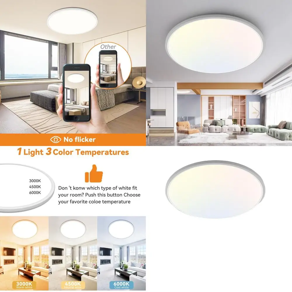 

36W 16-Inch LED Flush Mount Ceiling Light, Adjustable 3000K-6000K, 150W Equivalent, 3600 Lumens for Kitchen, Bathroom, and More