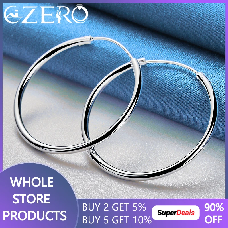 925 Sterling Silver Fashion 35mm Smooth Big Circle Hoop Earrings Dla kobiet Ślub Impreza Popularne akcesoria Biżuteria z urokiem
