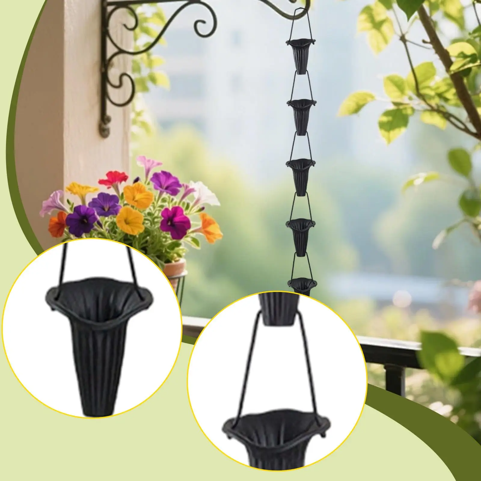 

Black Aluminum Rain Chain Hanging Downspout Replacement Outdoor Pond Ornament for Roof Shed Garden