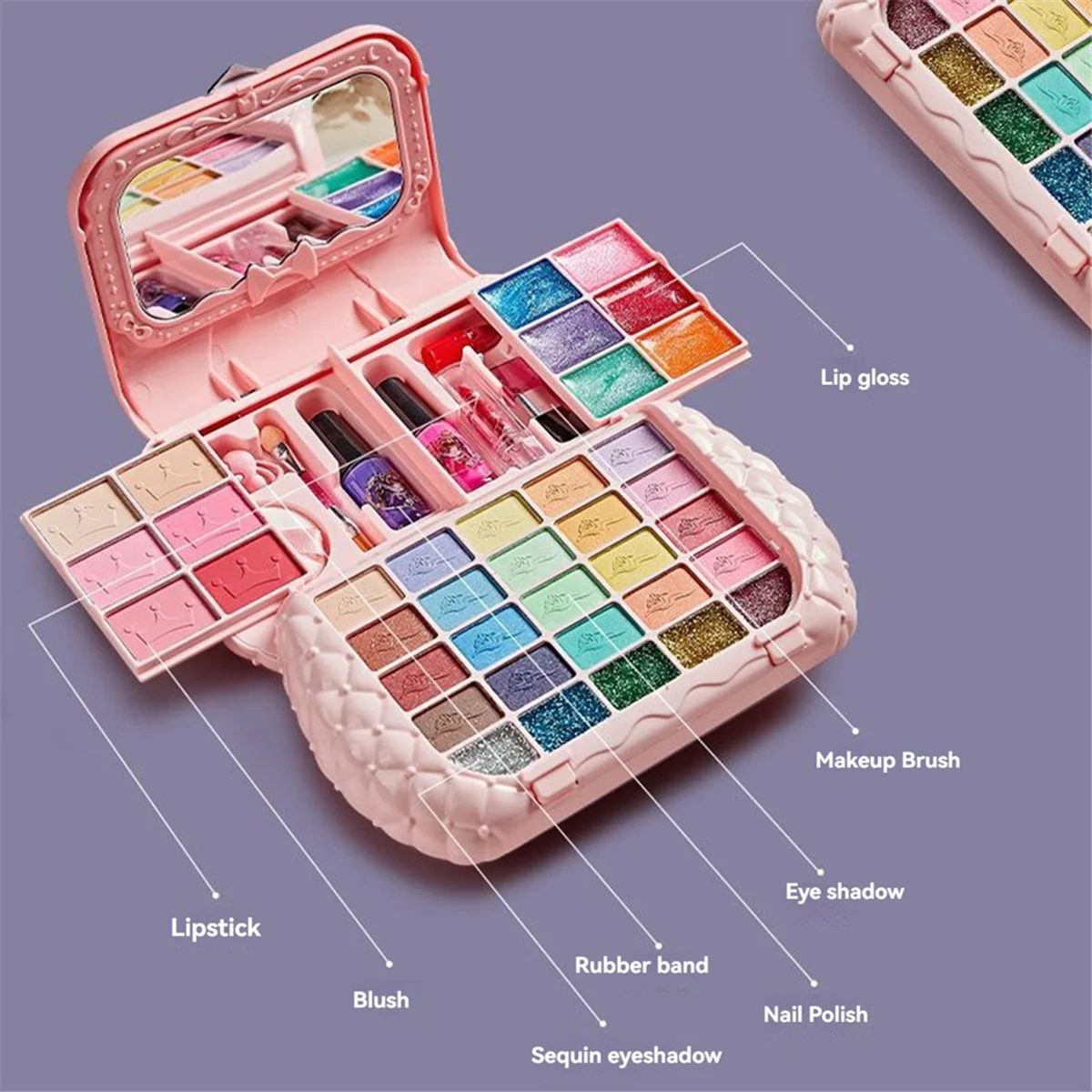 Kids Beauty Toys Makeup Kit Little Bag Washable Pretend Play Cosmetic Set Toys with Mirror Non-Toxic & Safe