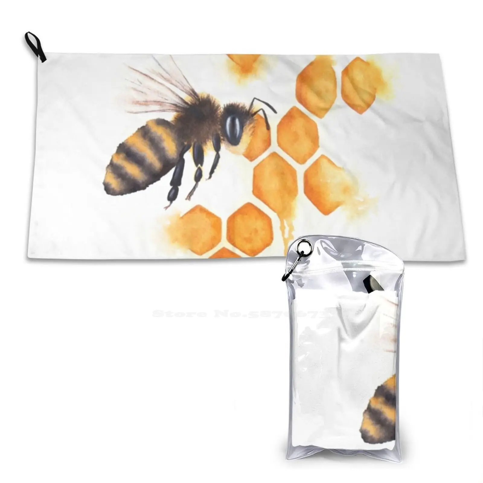 Honey Bee Watercolor Soft Towel Quick Dry Sport Beach Towel Honeybee Honey Bee Bees Pollinator Flower Honey Comb Honeycomb