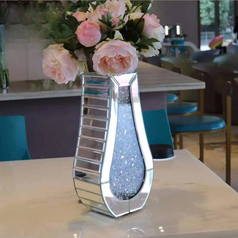 Mirror glass light luxury modern dining table vase living room high-end decoration flower arrangement sprinkle diamonds