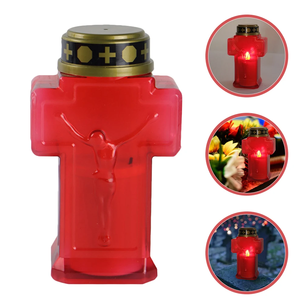 Religious Led Flameless Jesus Light Memorial Red Shell Church Garden Decor Electronic Candlelight Outdoor Sacred