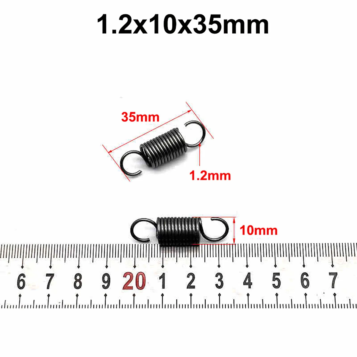 10 stuks Trekveren Draad Diameter 1.2mm OD 10mm Lengte 30/40/50/60/100/120-280mm Expansieveer Haak-eind Verenstaal