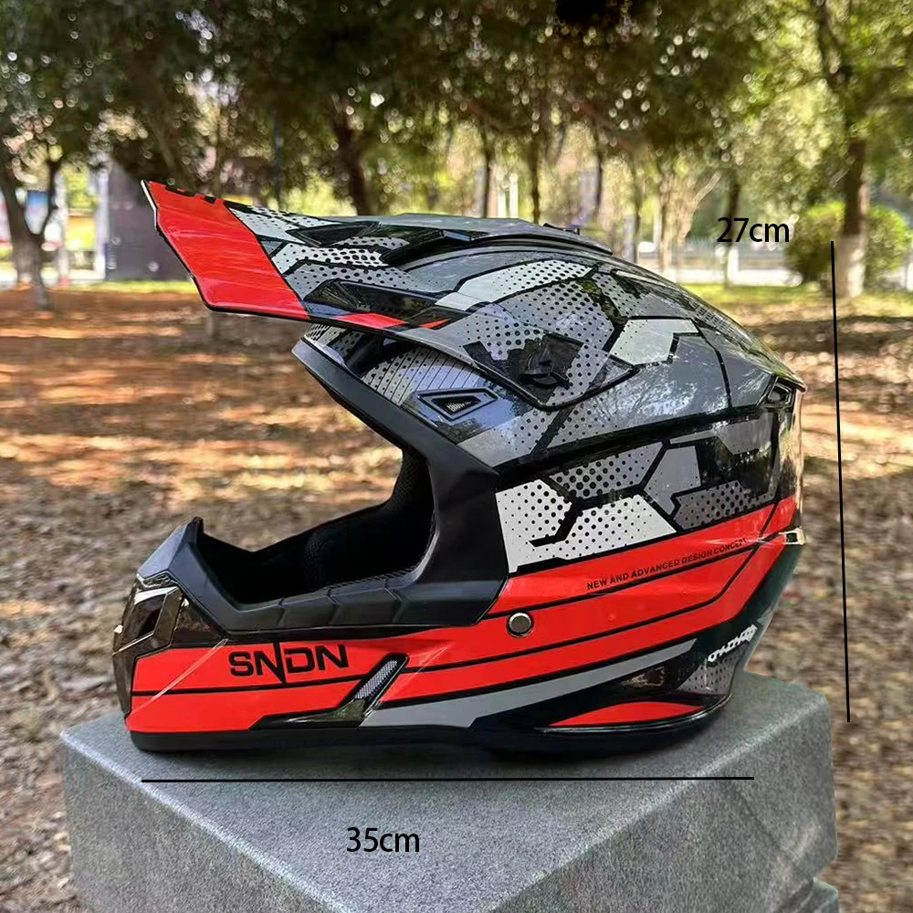 Glossy Red Off-Road Motorcycle Helmet for Men, Letter-Printed Full-Face Helmet for Downhill Riding, Adult Rally Helmet, Breathable, Removable Inner Liner, Can Accommodate Goggles, Adjustable Brim Height
