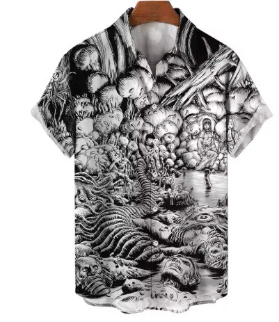 

Мужская рубашка с 3D-принтом «Ужас» в гавайском стиле, коллекция Лето 2026, дизайнерская модель