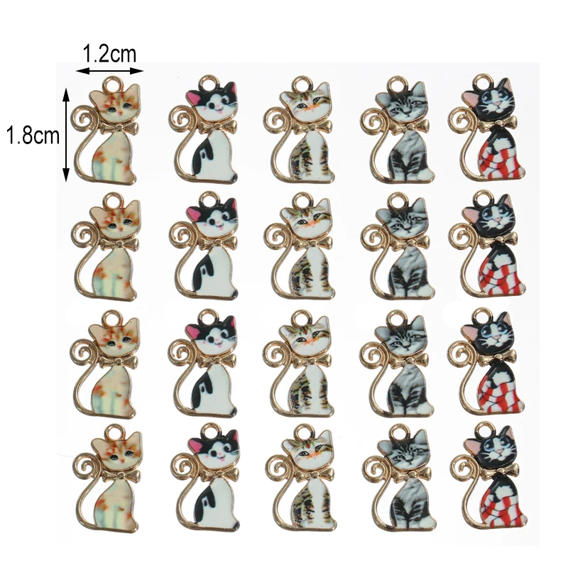 HEYUYAO 10pcs/lot Mixed Cute Cat Charms Enamel Alloy Animal Pendant DIY Neckalces Earrings for Jewelry Making Accessories