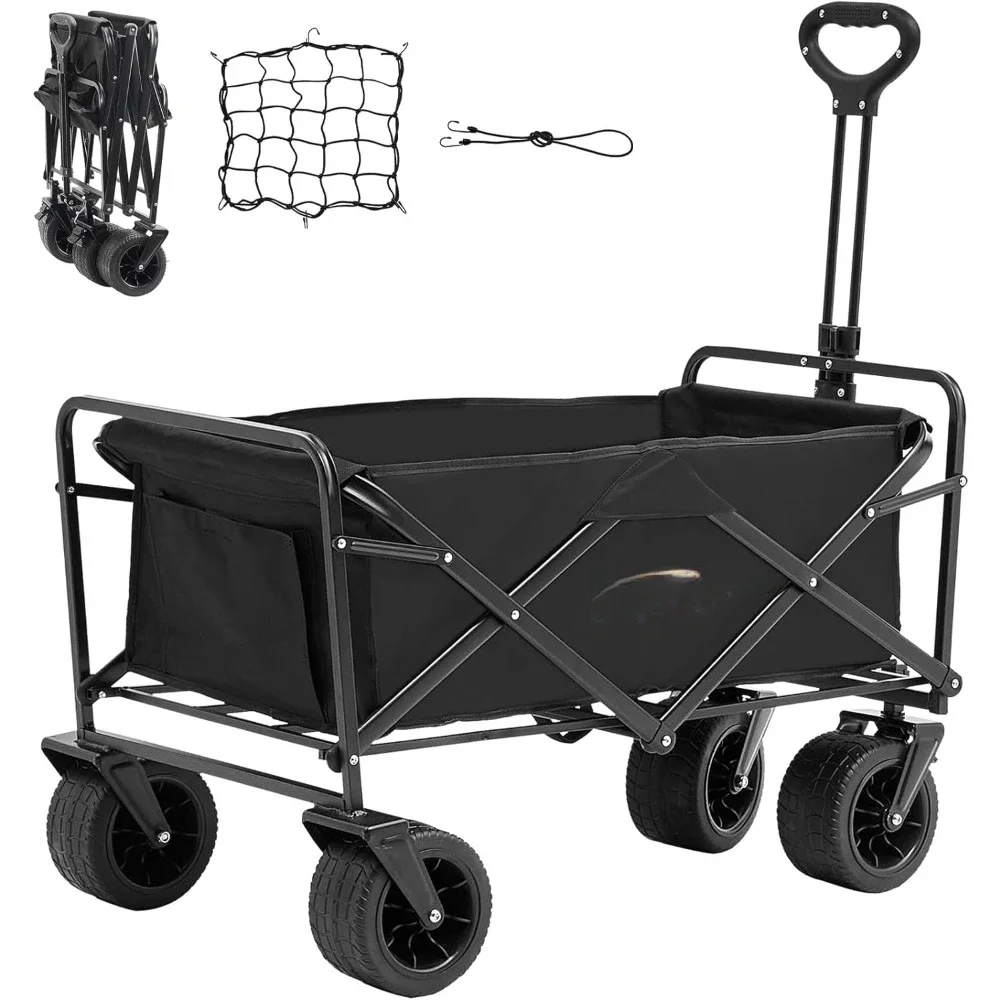 

350lbs Collapsible Foldable Wagon Cart, Heavy Duty Foldable Utility Beach Wagon with Big Wheels, Portable Garden Cart