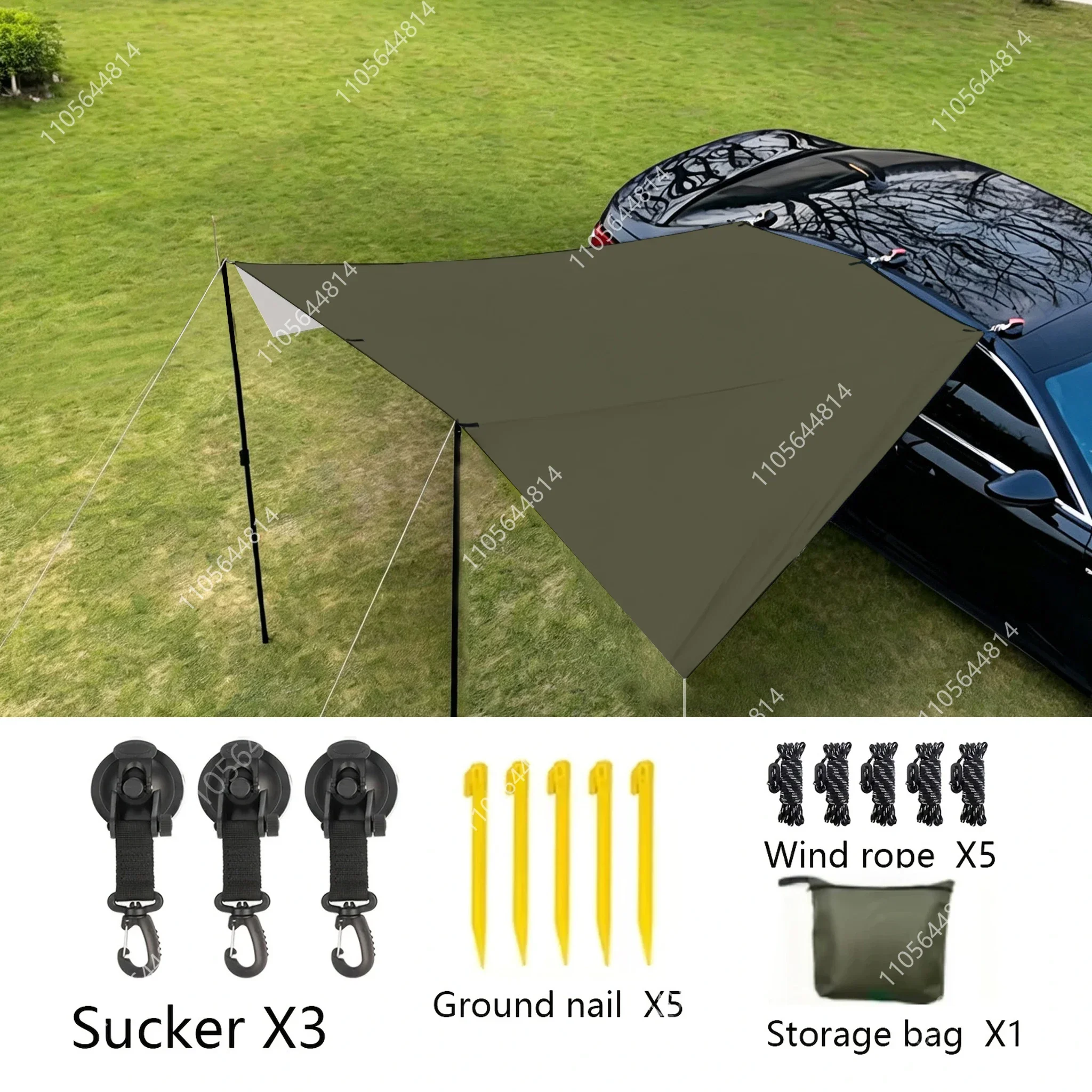 Car Side Awning Butterfly Tarp with Silver Coating, Waterproof UV Protection Car Roof Tent, Outdoor Camping Sun Shelter for SUV