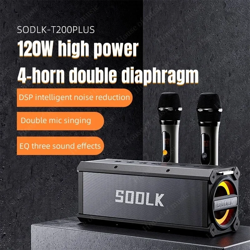 SODLK T200PLUS 120 Вт Мощная Bluetooth-колонка для домашнего кинотеатра, стереосистема, беспроводной сабвуфер для улицы, портативный TWS-аудиоплеер с микрофоном