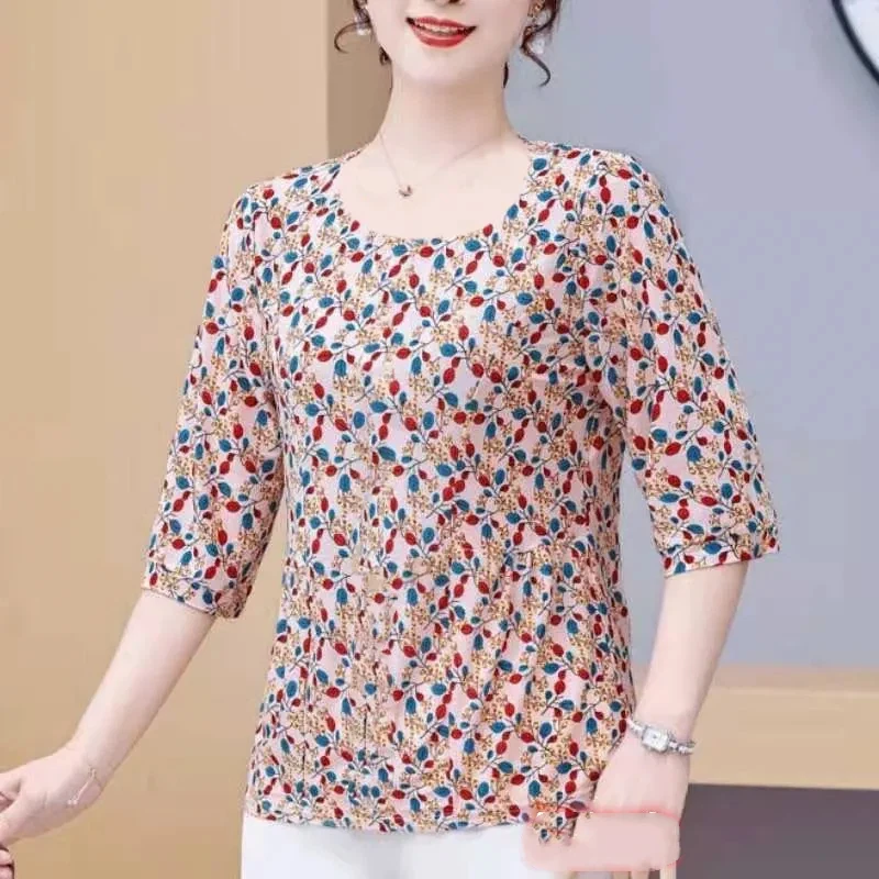 

Floral Printed Loose Fit Women's Three Quarter Sleeve Top Casual Office Wear Spring Autumn Style