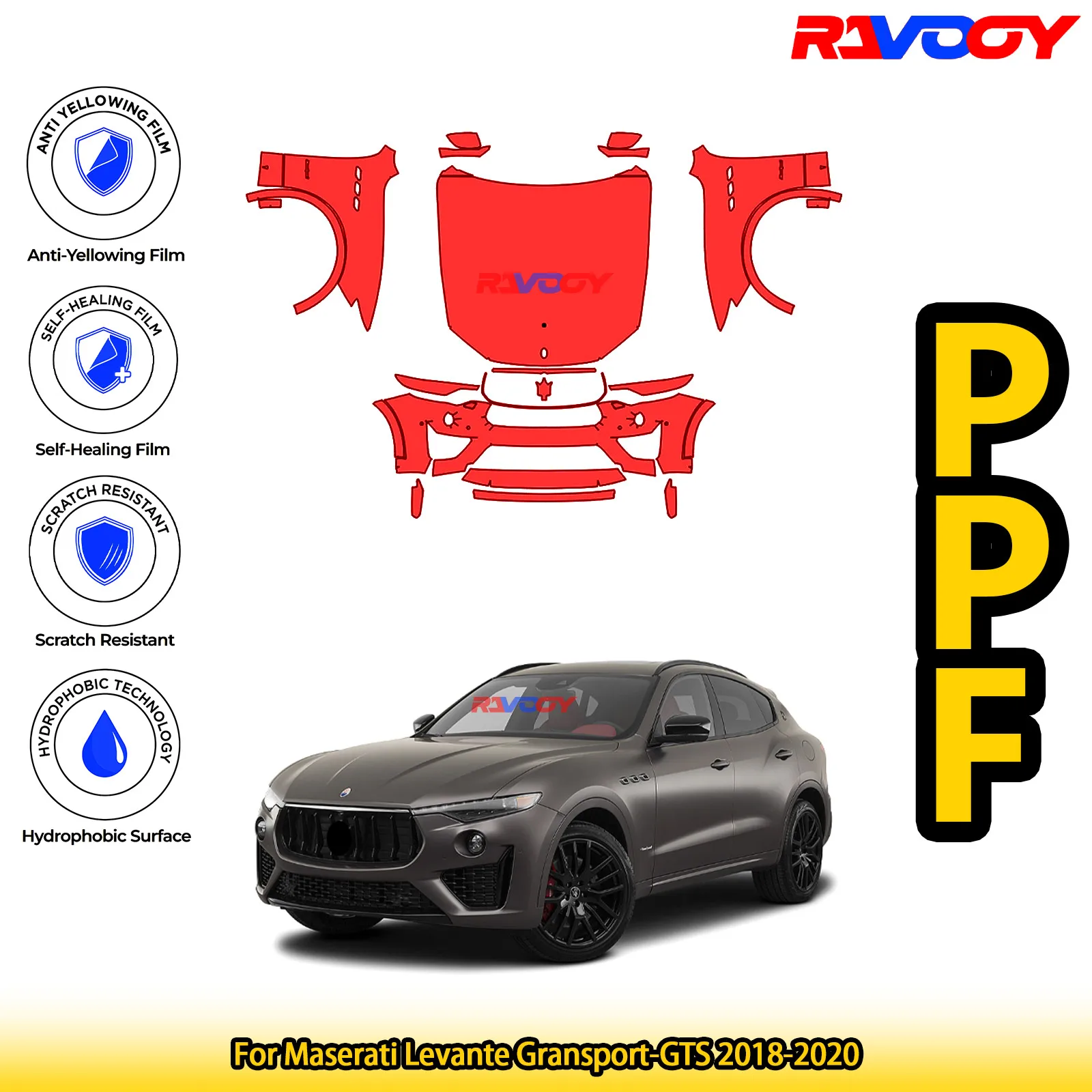 

For Maserati Levante Gransport-GTS 2018-2020 Glossy Matte Black Precut front PPF Kit Paint Protection Film