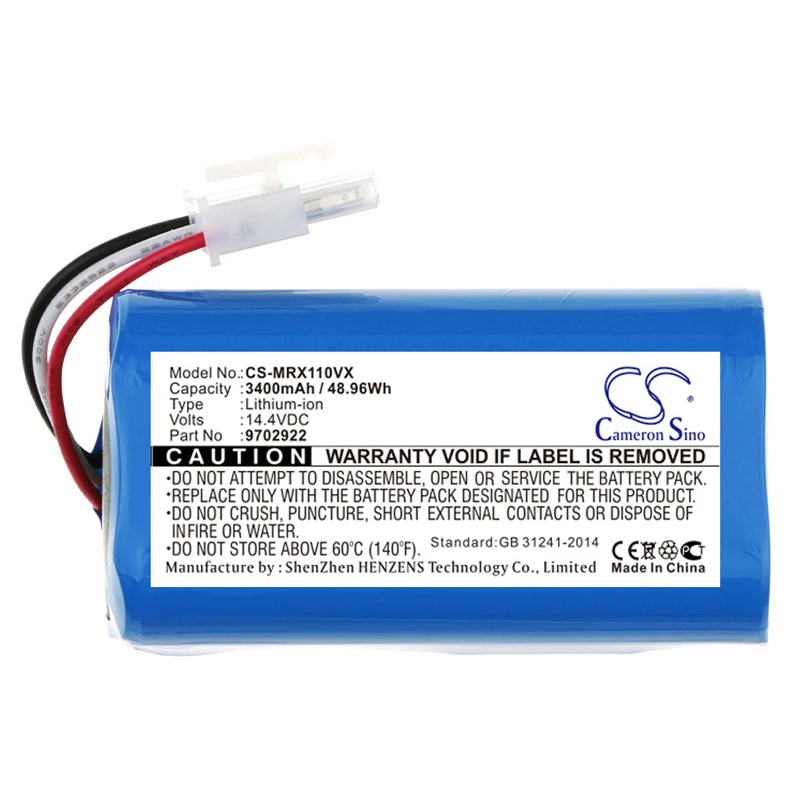 Li-ion Vacuum Battery for Miele,14.4v,3400mAh,RX1-SJQL0 Scout RX2 60 Scout RX3 60,9702922