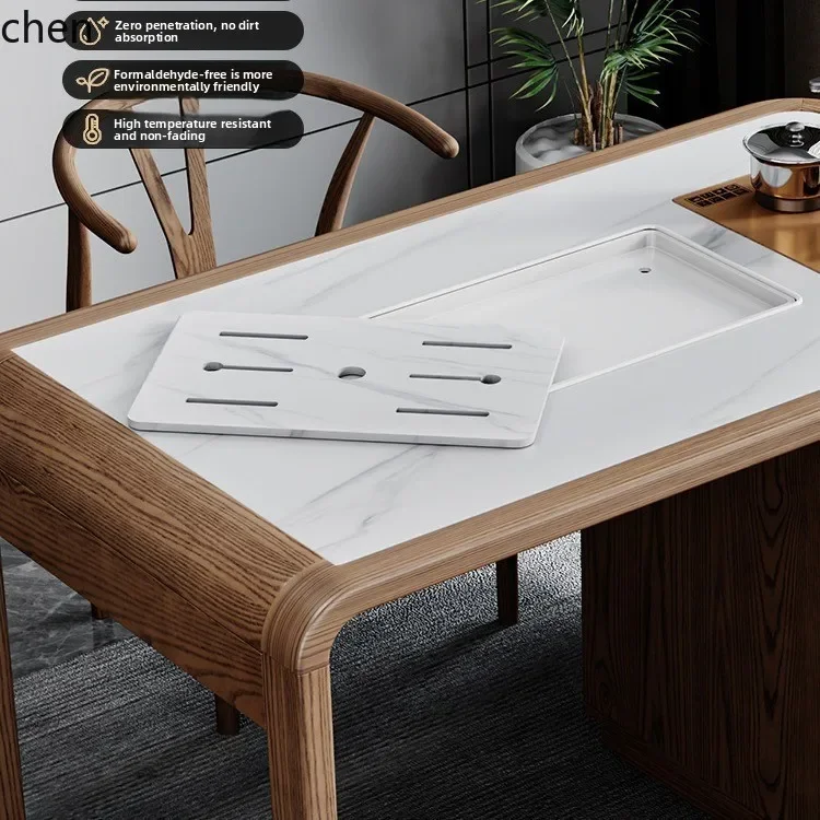 v1  Tea Table with Rock Board, New Chinese Style Kung Fu Tea Table, Household Automatic Kettle Integrated, Simple Modern