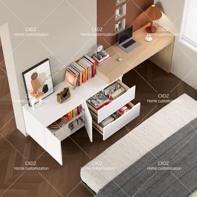 Modern Double Desk Dresser Integrated Storage Side Cabinet Corner Writing Table Simple End of Bed Computer Desk for Bedroom