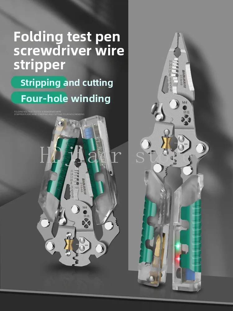 

23 in 1 folding tester pen stripping pliers industrial grade multi-function open skin wire winding pulley electric pen pliers