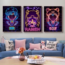 A2 A3 A4 Japanese Anime Neon Poster Cartoon Girl Cat Print Art Canvas Art Game Character Wall Art Girl's Room Home Decor