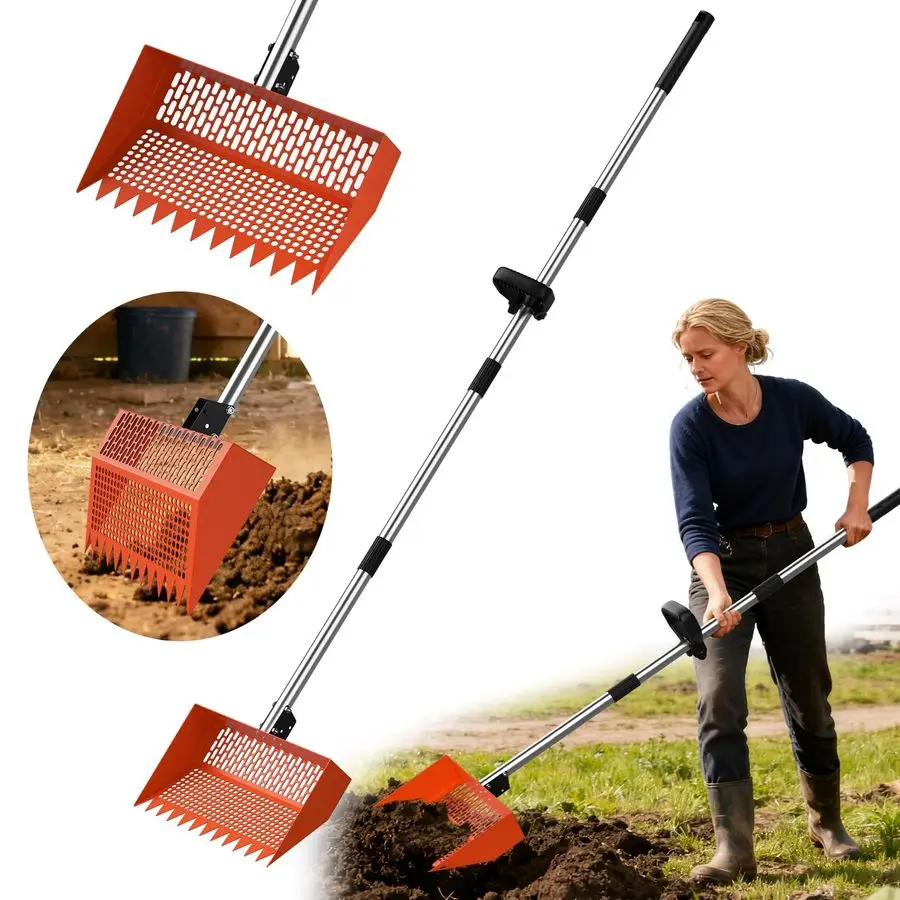 

Inch Chicken Poop Scooper amp Rake, 2in1 Stainless Steel Chicken Coop Scoop with Adjustable Handle, Litter Sifting Shovel Cleani