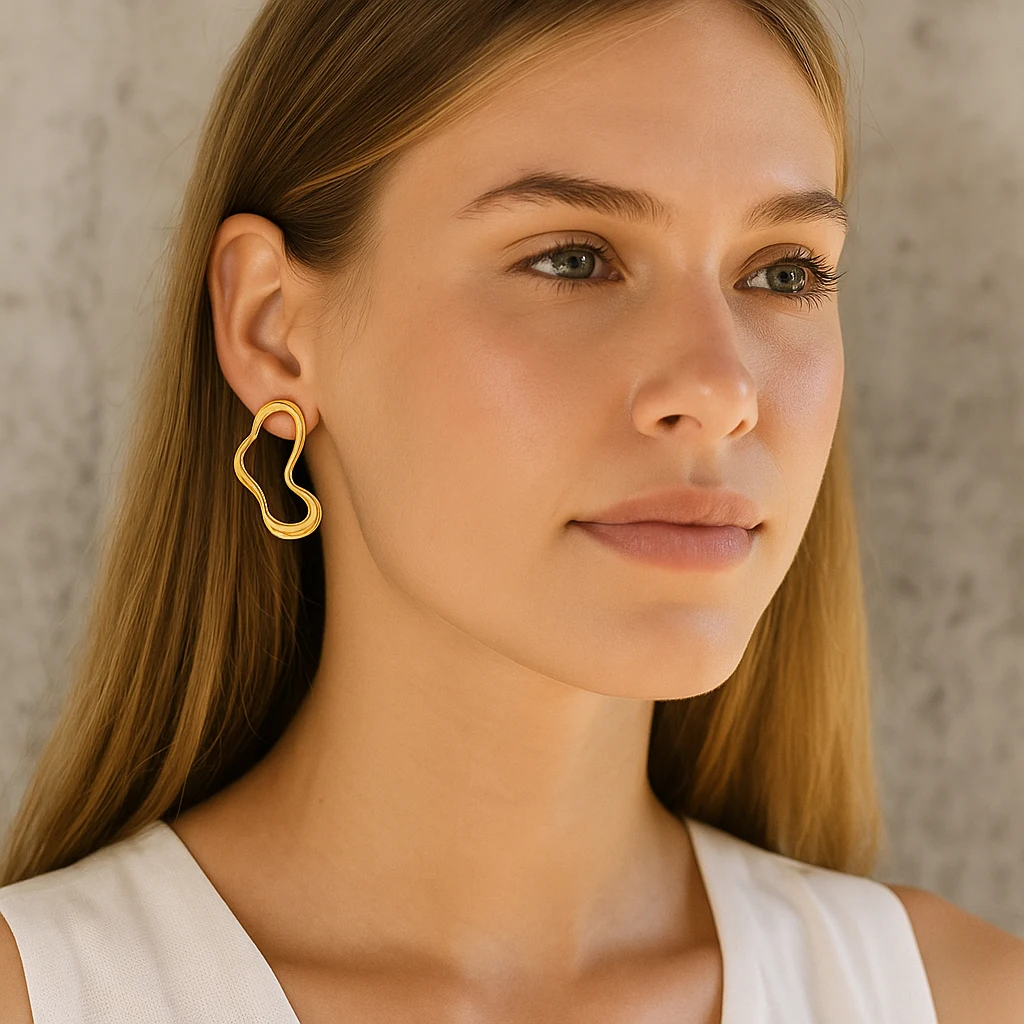 Badu Gold Color Irregular Wave Hoop Earrings for Women Minimalist Abstract Statement Earrings Trendy Daily Party Jewelry