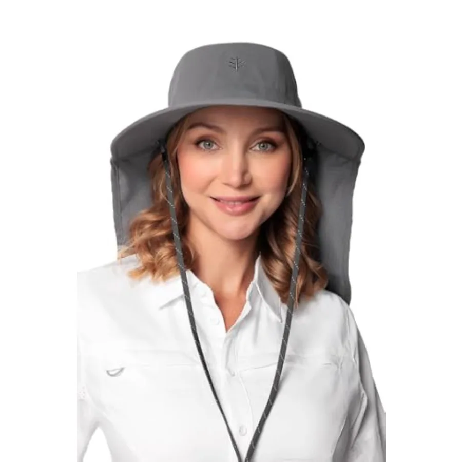 

Sun Hat with Neck Drape Clip-On Face Mask for outdoor use - UPF 50+ protection - lightweight polyester - beige - adjustable fit
