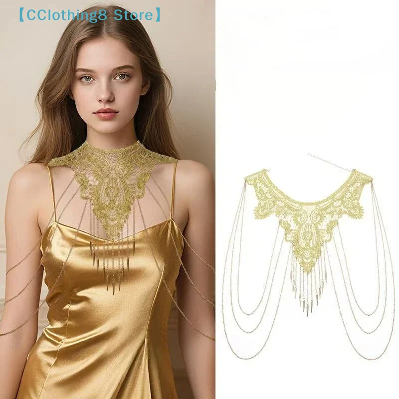 Body Jewelry Necklace - 1 Stück Goldfarbene Spitzenkette Mehrschichtige Modische