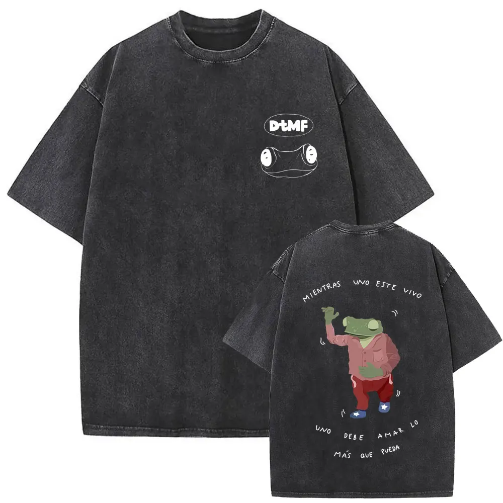 Rapper Bad Bunny Debi Tirar Mas Fotos DTMF Vintage Washed T-shirt Men's Women Clothing Hip Hop Fashion Trend T Shirt Streetwear