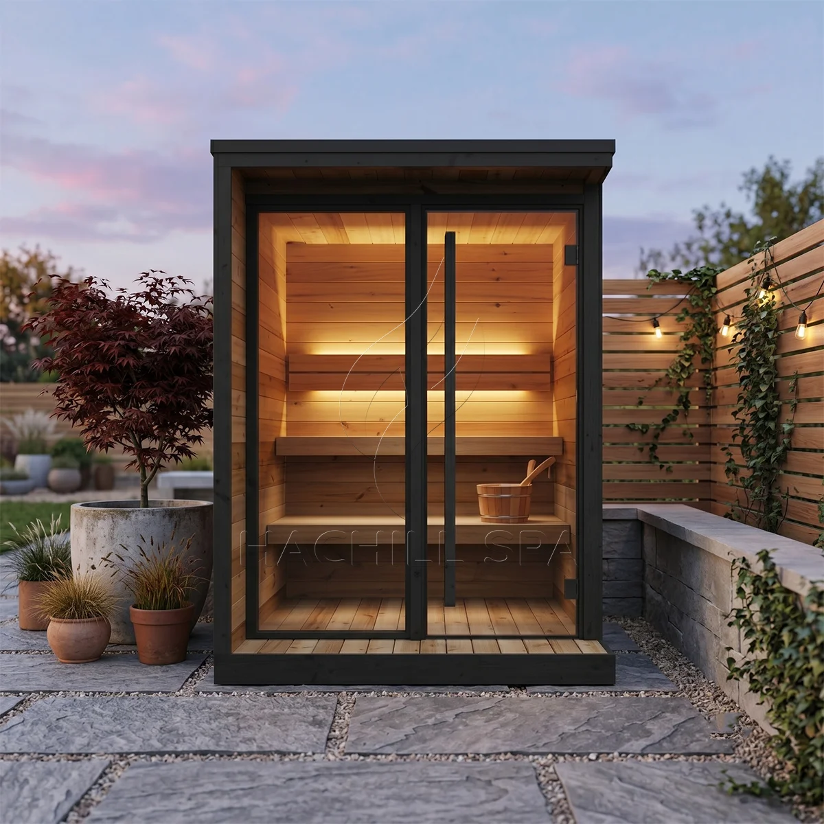 Outdoor SaunaGym 4 Person Outdoor Dry Steam Sauna Kit Pro-Quality Interlocking Construction Wood Cabin Structure 9KW For Backyar
