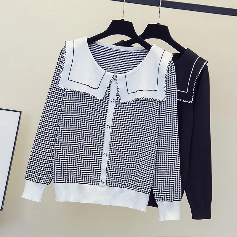 Colorful Plaid Button Knit Sweater Women Stylish Loose Fashion Chic Pullover Tops 2024 Autumn Winter Long Sleeve O-neck Jumpe