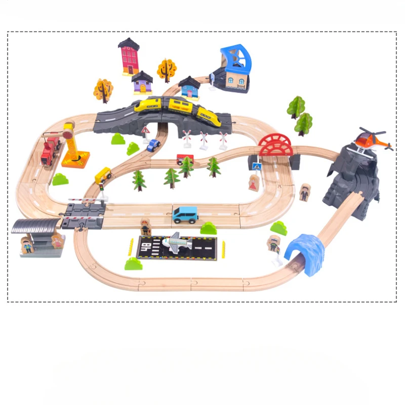 Children Toy Puzzle 128pcs Luxury Rail Train Building Blocks Constructor Miniature Accessories Montessori Wood Toys Board Games