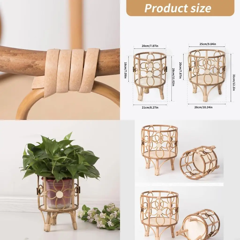 Rattan Indoor Plant Stand Straw Woven Flowers Pots Holder Stool with Legs Floor Planter Baskets Rack Plant Shelf C5AD