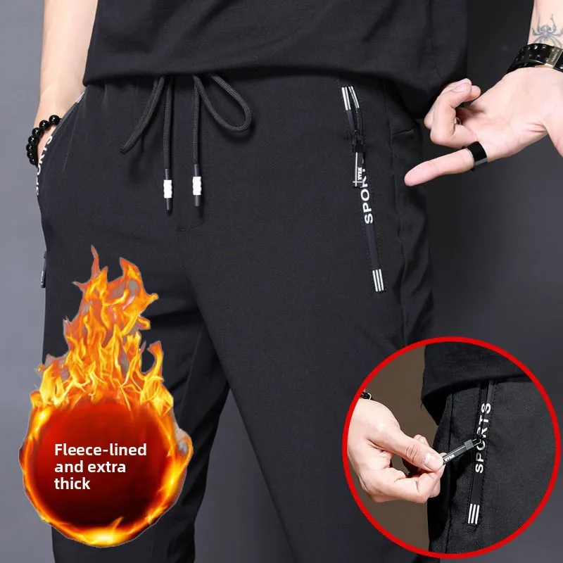 

Утепленные флисовые осенне-зимние повседневные брюки для мужчин: быстросохнущие, с эластичным поясом на шнурке, прямые, зауженные, спортивные штаны
