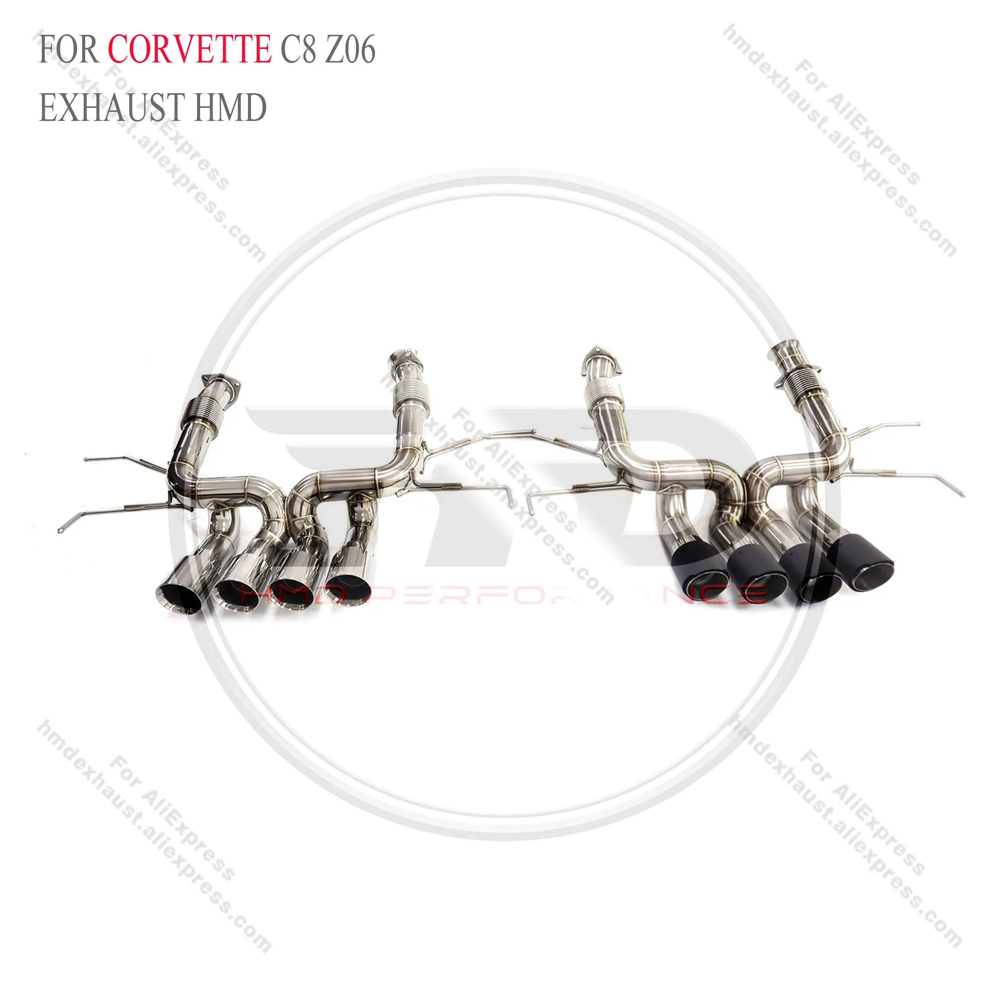 

Выхлопная система HMD из нержавеющей стали Performance Catback для глушителя Corvette C8 Z06 без клапана с наконечниками