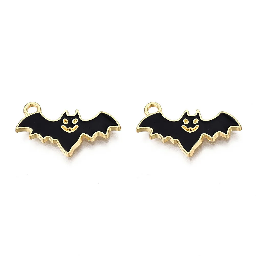 

100pc Light Gold Plated Metal Pendants with Enamel Bat Black Halloween Style for Making DIY Jewelry Necklace Bracelet Earring