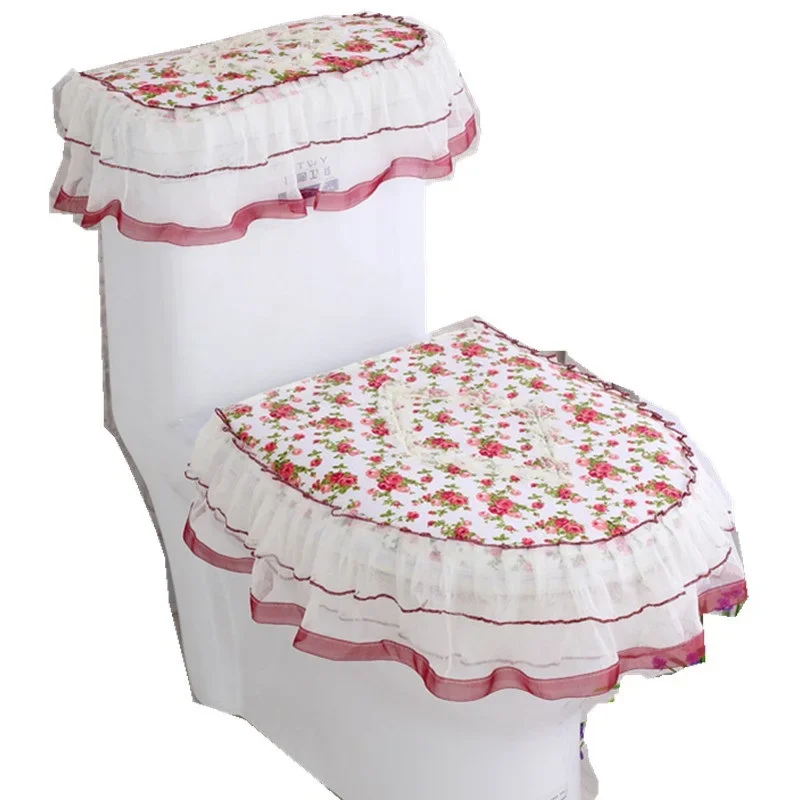 Lace Bathroom Toilet Seat Water Tank Cover Top Cover Toilet Pad Set Three-piece