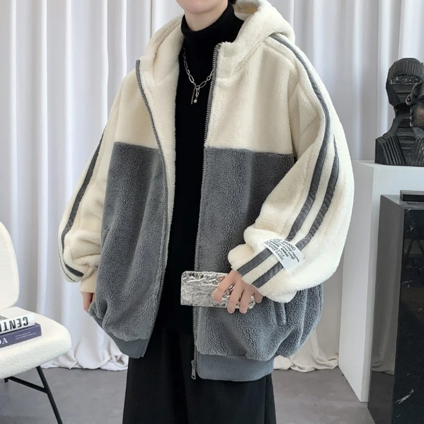 

Мужская зимняя куртка с капюшоном из овечьей шерсти, новая утепленная теплая хлопковая одежда, свободное повседневное пальто с капюшоном, зимняя одежда, хлопковое пальто